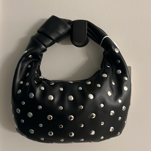 NWT URBAN EXPRESSIONS Tracy Studded Clutch Black Vegan Leather With Silver Studs - Picture 3 of 11